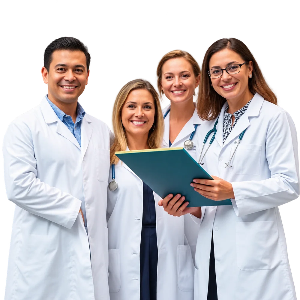 Four healthcare professionals ready to support your team's corporate health checks