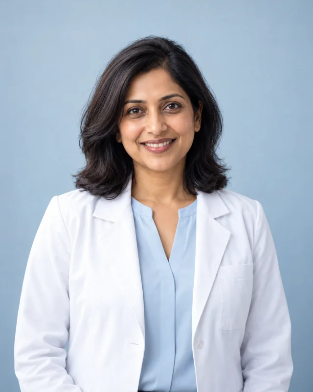 AI-generated portrait for fictional profile Meera Kapoor